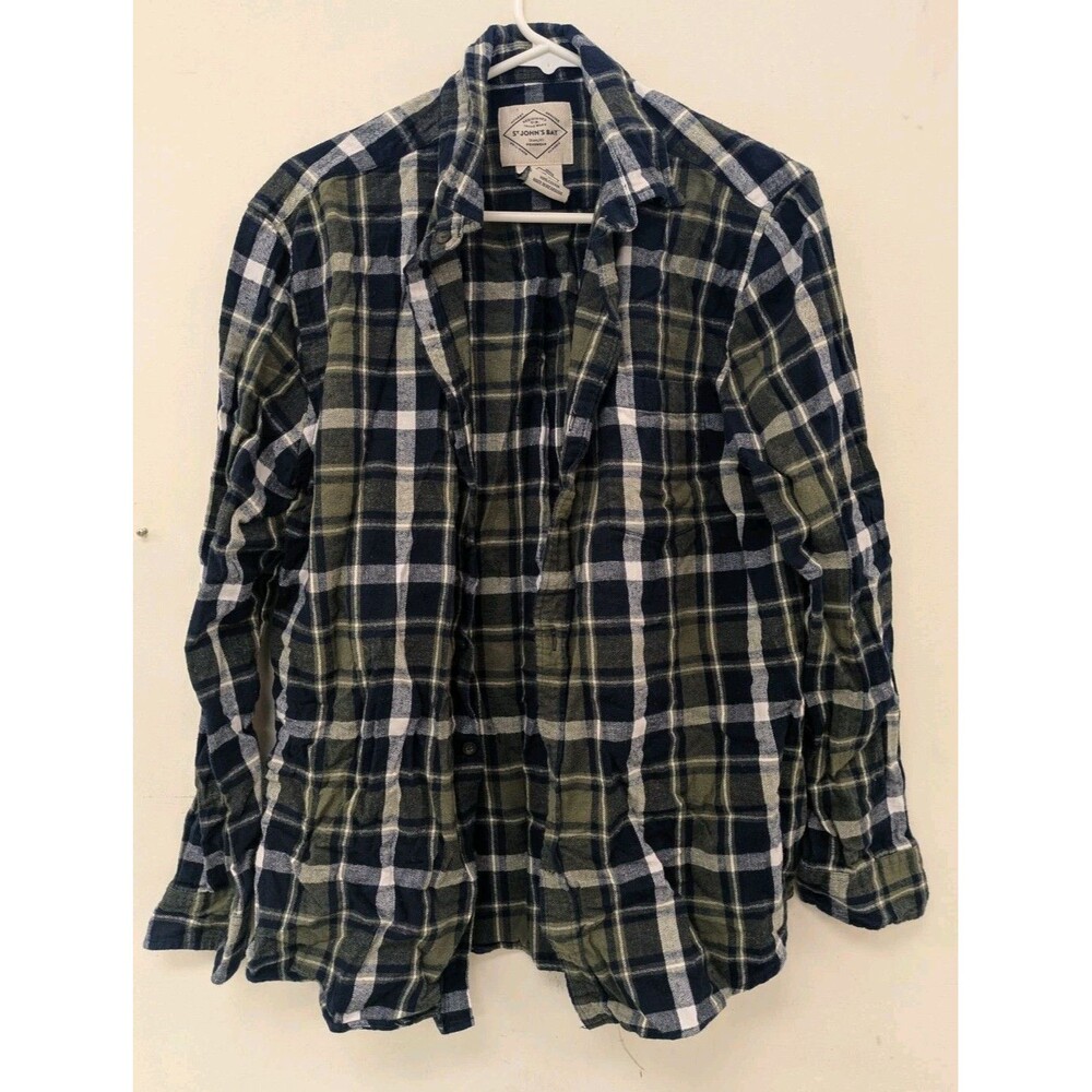 ST JOHN'S BAY Men's Large L Flannel Shirt Green Plaid Button Up NWOT Super Soft